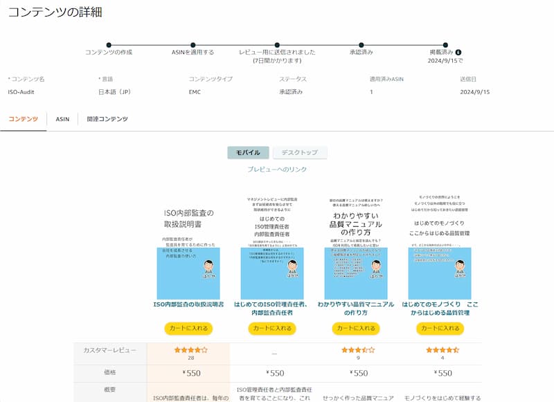 ISO関連のKindle本4冊の場合：デスクトップ