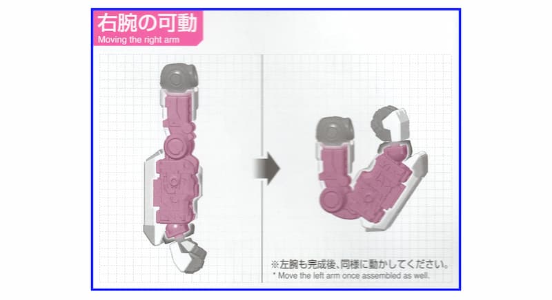 RG-νガンダムの取扱説明書より：右腕の可動