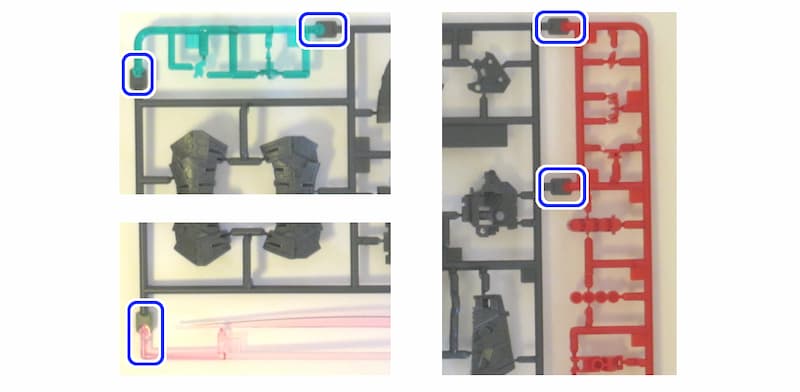RG-νガンダムのイロプラ：色の違う樹脂の接合部