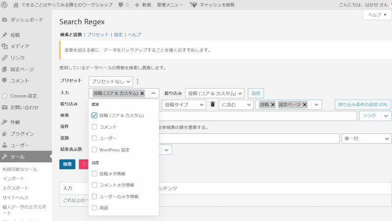 WordPressのプラグイン「Search Regex」：入力の設定