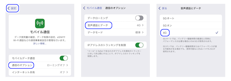 iphoneでのirumoを4G固定設定