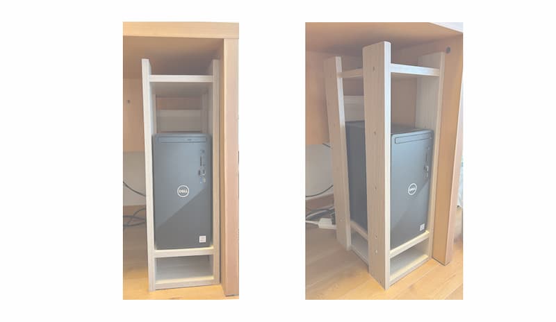 木製ラックを加工して製作したPCラック